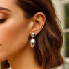 Sterling Silver Rhodium Plated Puffed Oval Double Button Drop Earrings, view 5