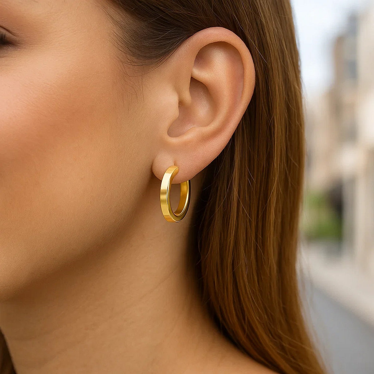 14K Yellow Gold Square Tube Hoop Earrings (3x20.00 mm), view 2