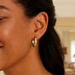 14K Yellow Gold Square Tube Hoop Earrings (3x20.00 mm), view 3