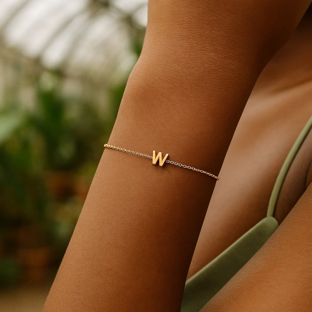 14K Yellow Gold Mini Initial W Bracelet, view 6