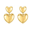 Sterling Silver Yellow Gold Plated Puffed Double Heart Drop Earrings, view 2