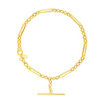 14K Yellow Gold Alternating Oval and Round Chain Bracelet with Toggle (3.90 mm)