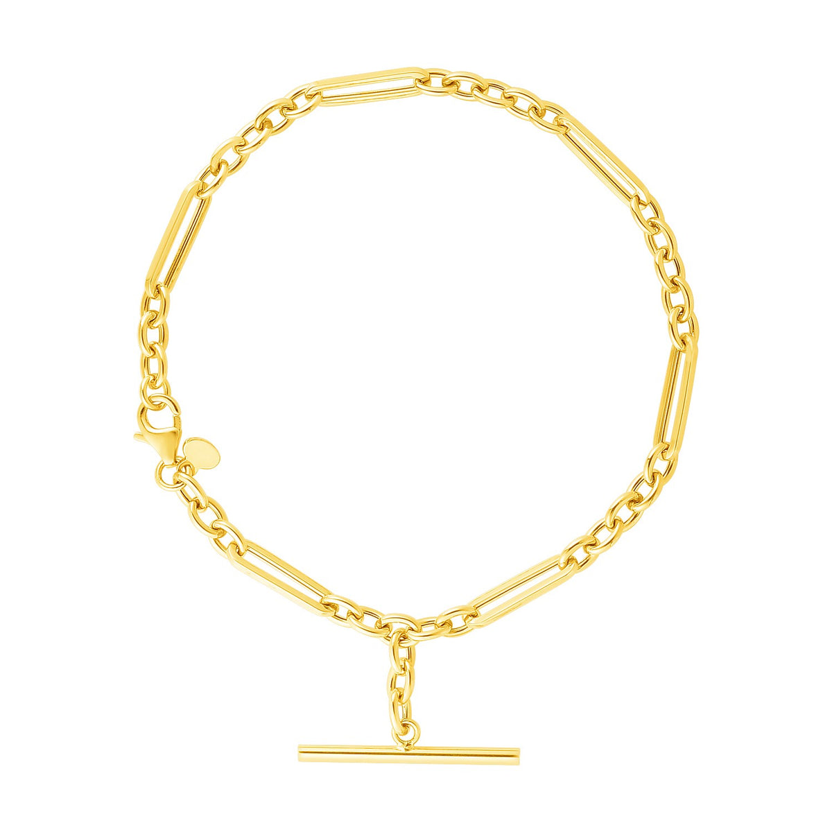 14K Yellow Gold Alternating Oval and Round Chain Bracelet with Toggle (3.90 mm)