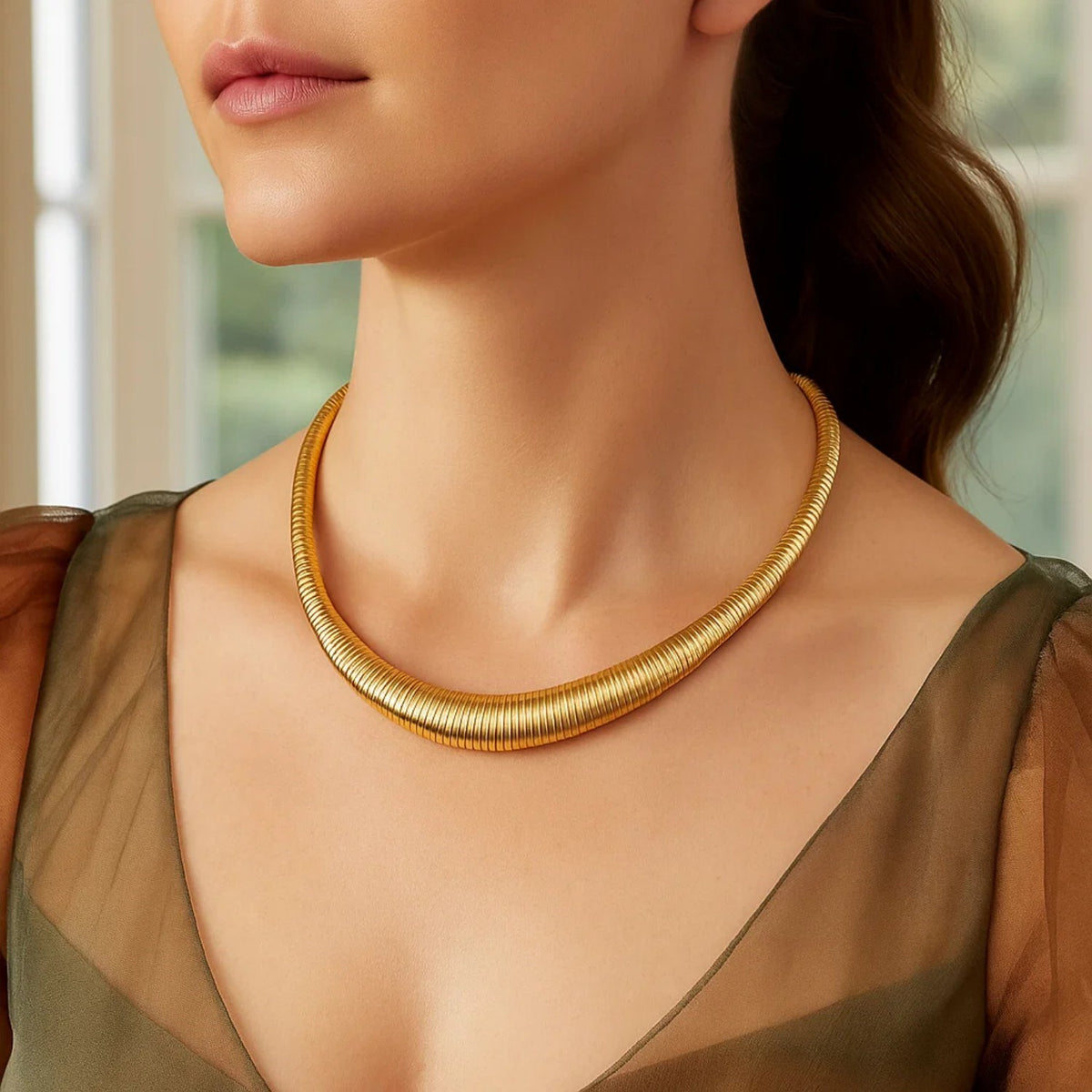 14K Yellow Gold Graduated Tubogas Necklace, view 5