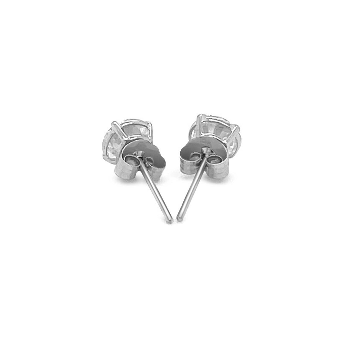 14K White Gold Stud Earrings with White Hue Faceted Cubic Zirconia (5.00 mm), view 3