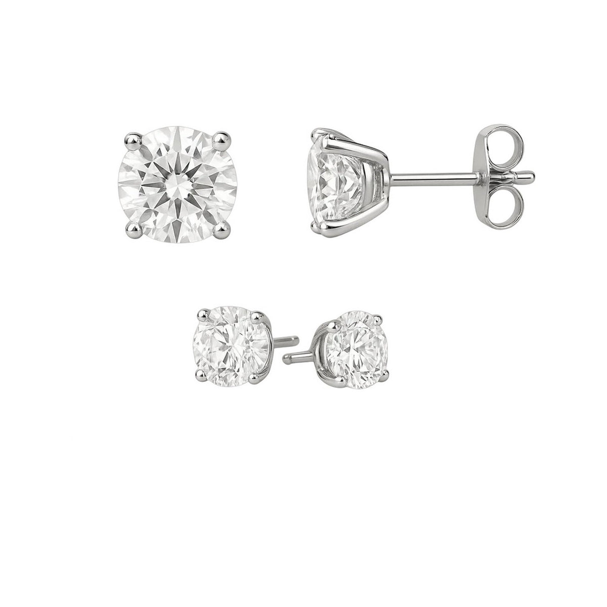 14K White Gold Stud Earrings with White Hue Faceted Cubic Zirconia (5.00 mm), view 4
