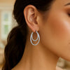 Sterling Silver Double Oval Textured Hoop Earrings