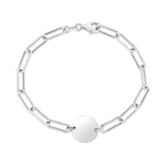Sterling Silver Rhodium Plated Engravable Circle Paperclip Bracelet (2.10 mm), view 2