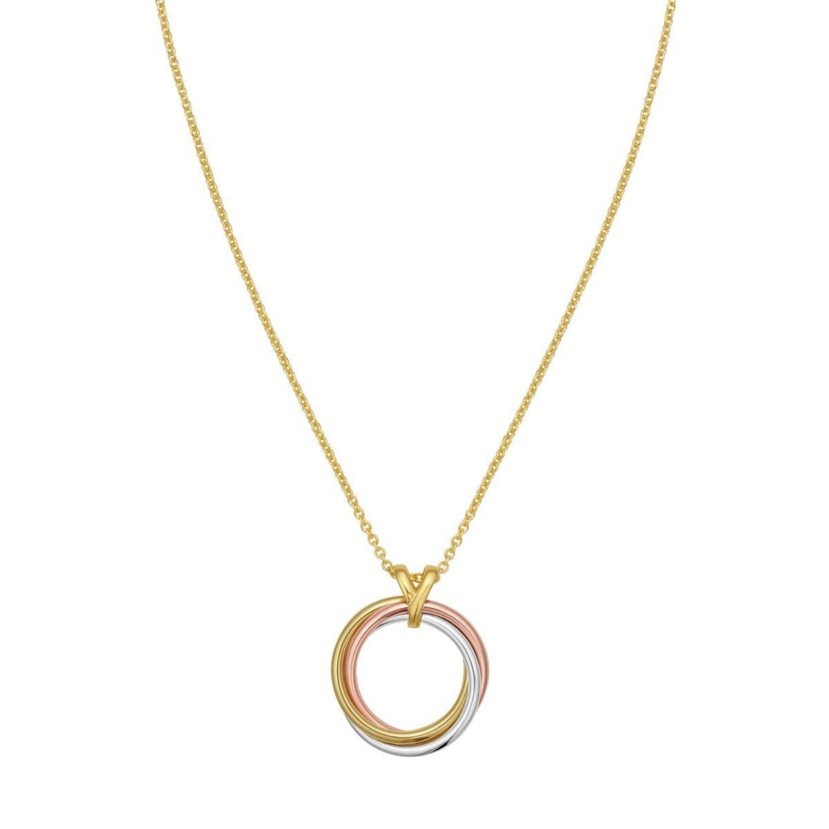 14K Tri Color Gold Interlocking Circle Pendant Necklace, view 3