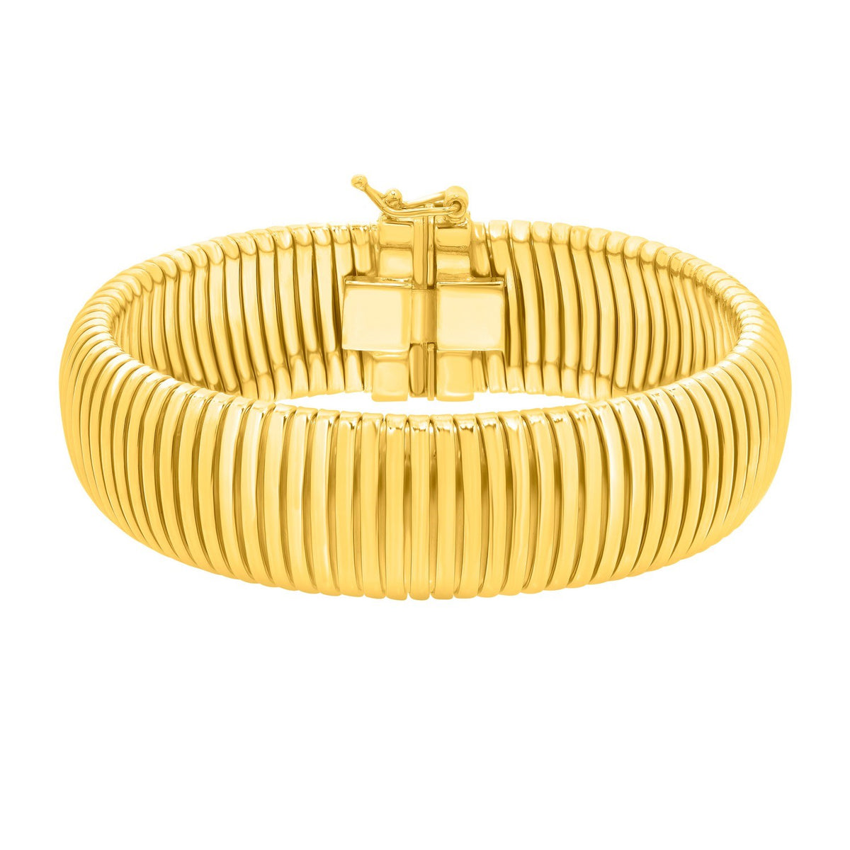 Sterling Silver Yellow Gold Plated Thick Tubogas Bracelet (16.00 mm), view 3