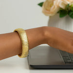 Sterling Silver Yellow Gold Plated Thick Tubogas Bracelet (16.00 mm), view 6