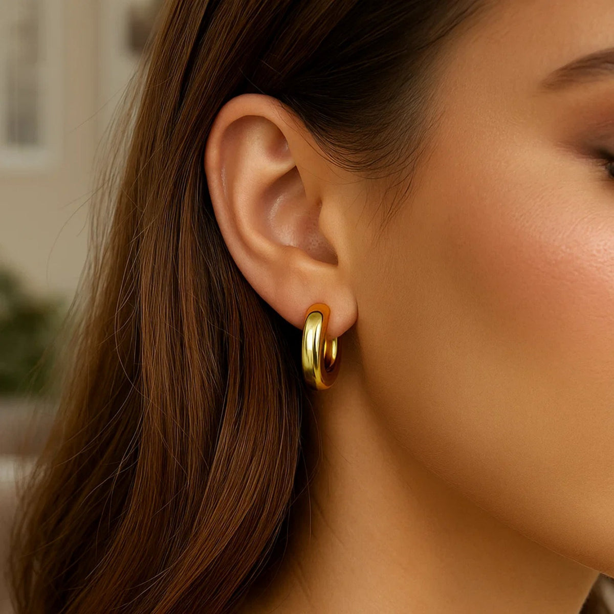 Sterling Silver Yellow Gold Plated Round Hoop Earrings, view 4