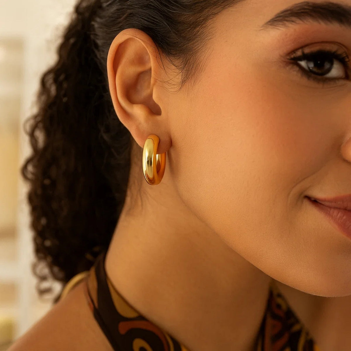 Sterling Silver Yellow Gold Plated Round Hoop Earrings, view 5