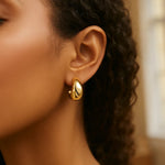 Sterling Silver Yellow Gold Plated Twisted Puff C Hoop Earrings, view 3