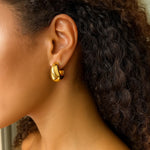 Sterling Silver Yellow Gold Plated Twisted Puff C Hoop Earrings, view 4