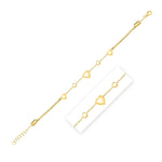 14K Yellow Gold Puff Heart Adjustable Anklet, view 2