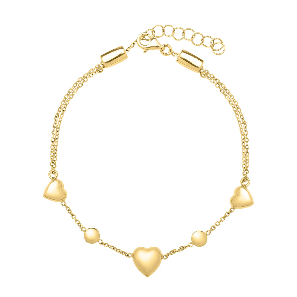 14K Yellow Gold Puff Heart Adjustable Anklet, view 3