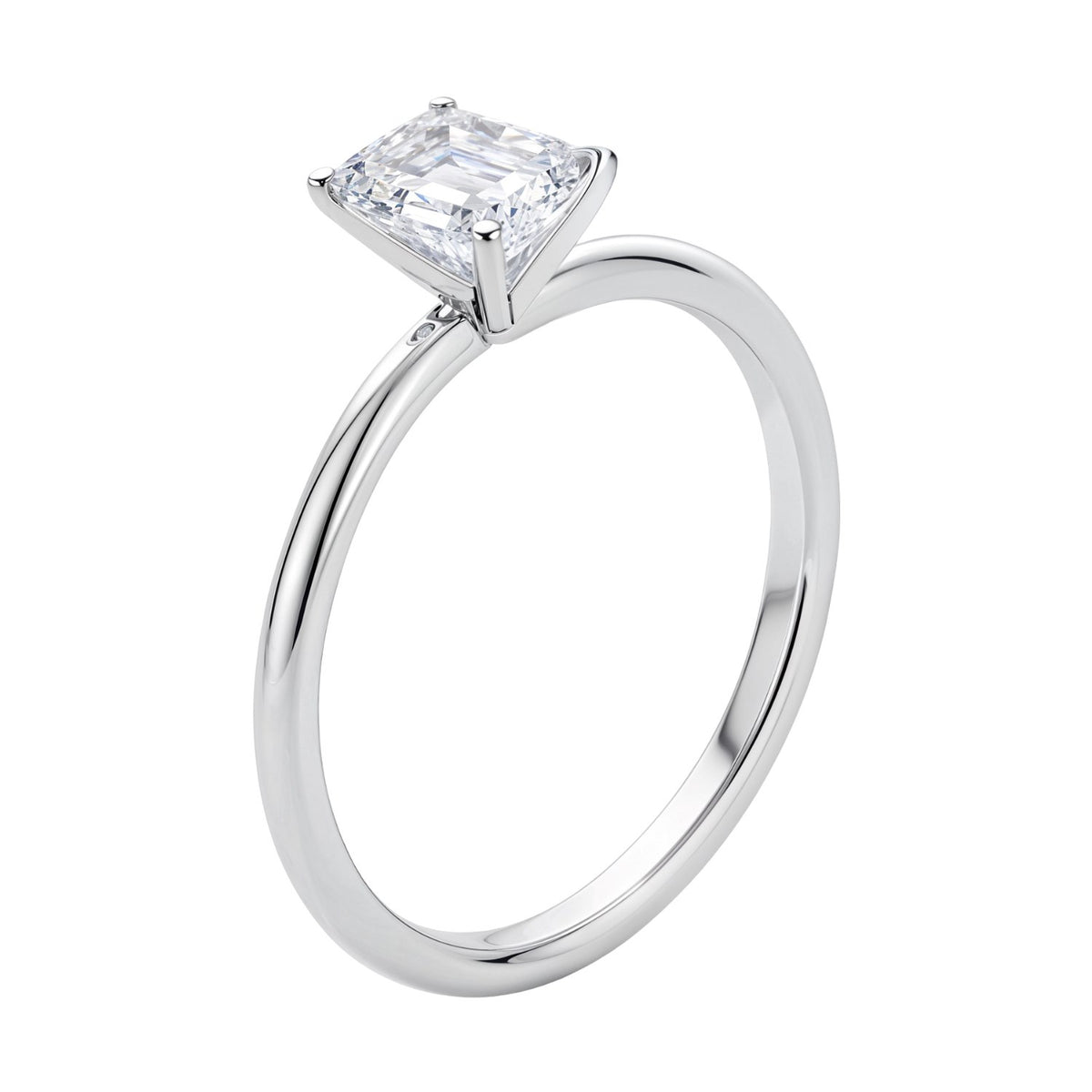 1 Carat Emerald Lab Grown IGI G/VS1 Diamond Solitaire Ring in 10K White Gold, view 2