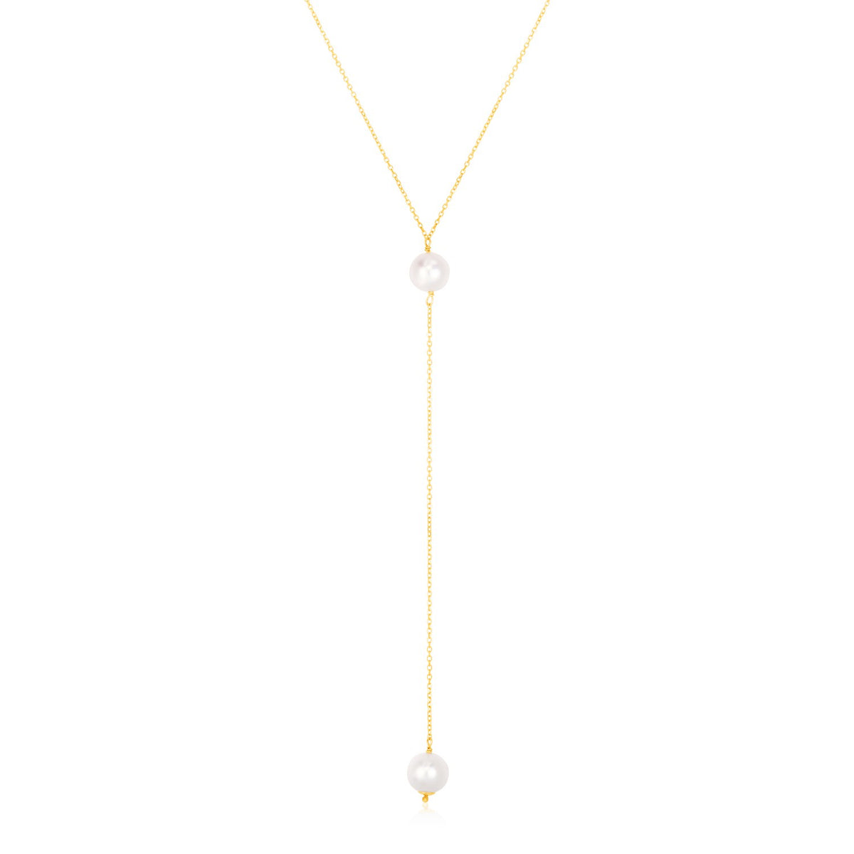 14K Yellow Gold Lariat Necklace with Pearls