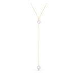 14K Yellow Gold Lariat Necklace with Pearls, view 2