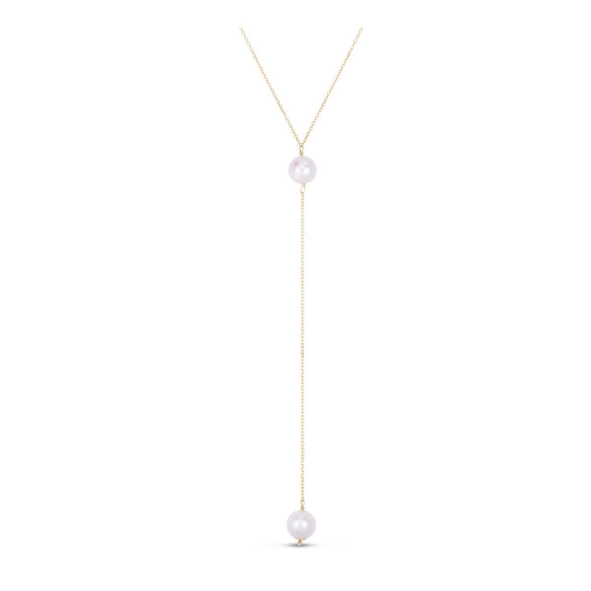 14K Yellow Gold Lariat Necklace with Pearls, view 2