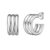 Sterling Silver Triple Row C Hoop Earrings