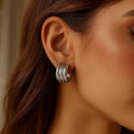 Sterling Silver Triple Row C Hoop Earrings, view 3
