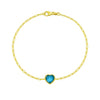 14K Yellow Gold Blue Topaz Heart Bracelet (1.50 mm)