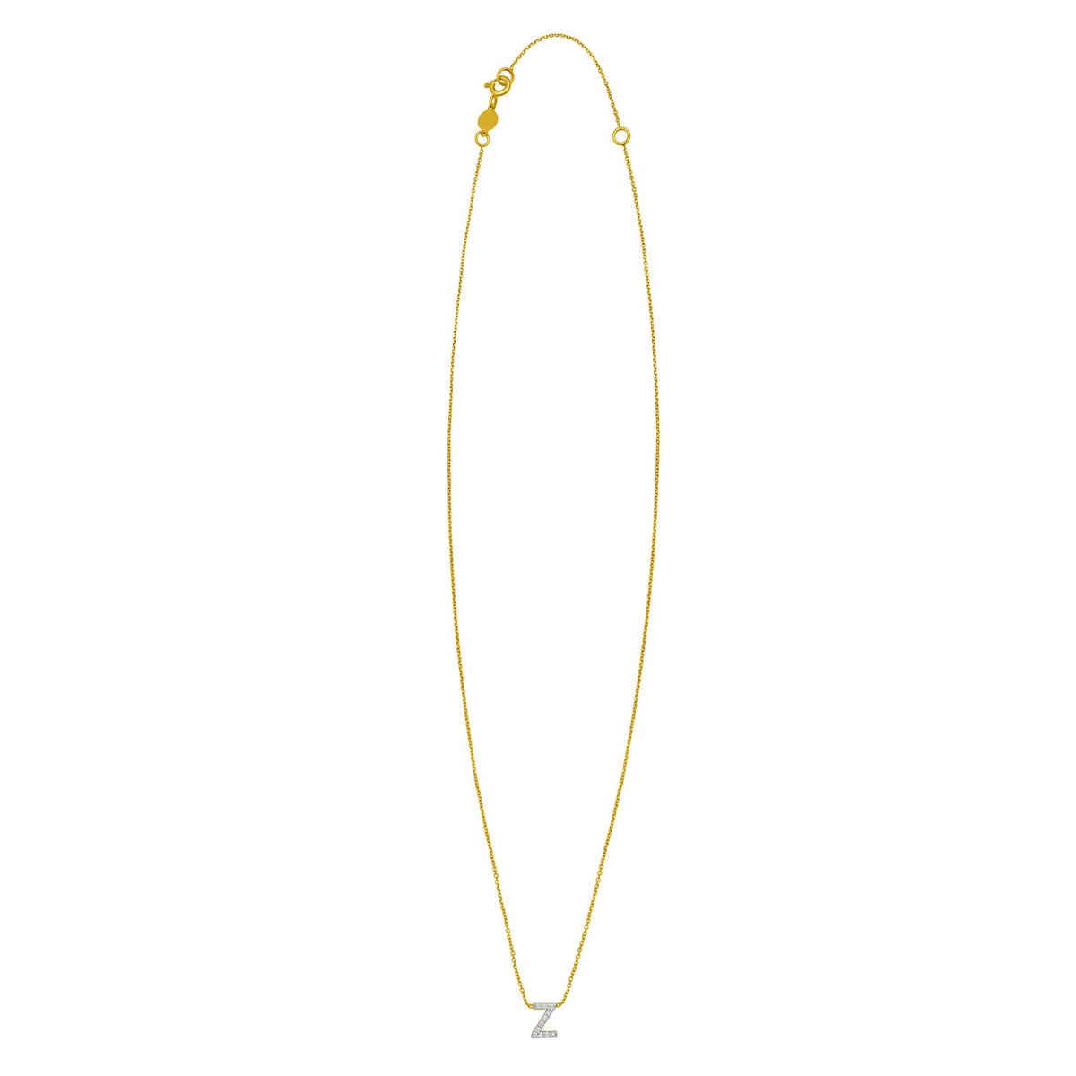 14K Yellow Gold Mini Diamond Z Initial Pendant Necklace, view 2