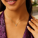 14K Yellow Gold Mini Diamond Z Initial Pendant Necklace, view 4
