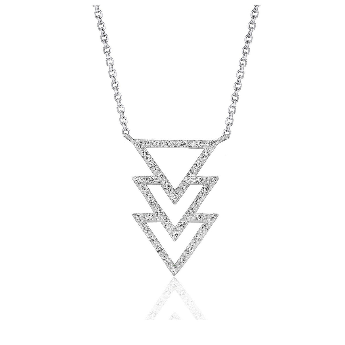 Triple Triangle Pendant with Diamonds in 14K White Gold (1/5 cttw)