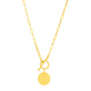 14k Yellow Gold Paperclip Chain Necklace with Circle Pendant