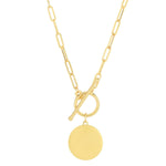 14K Yellow Gold Paperclip Chain Necklace with Circle Pendant, view 2