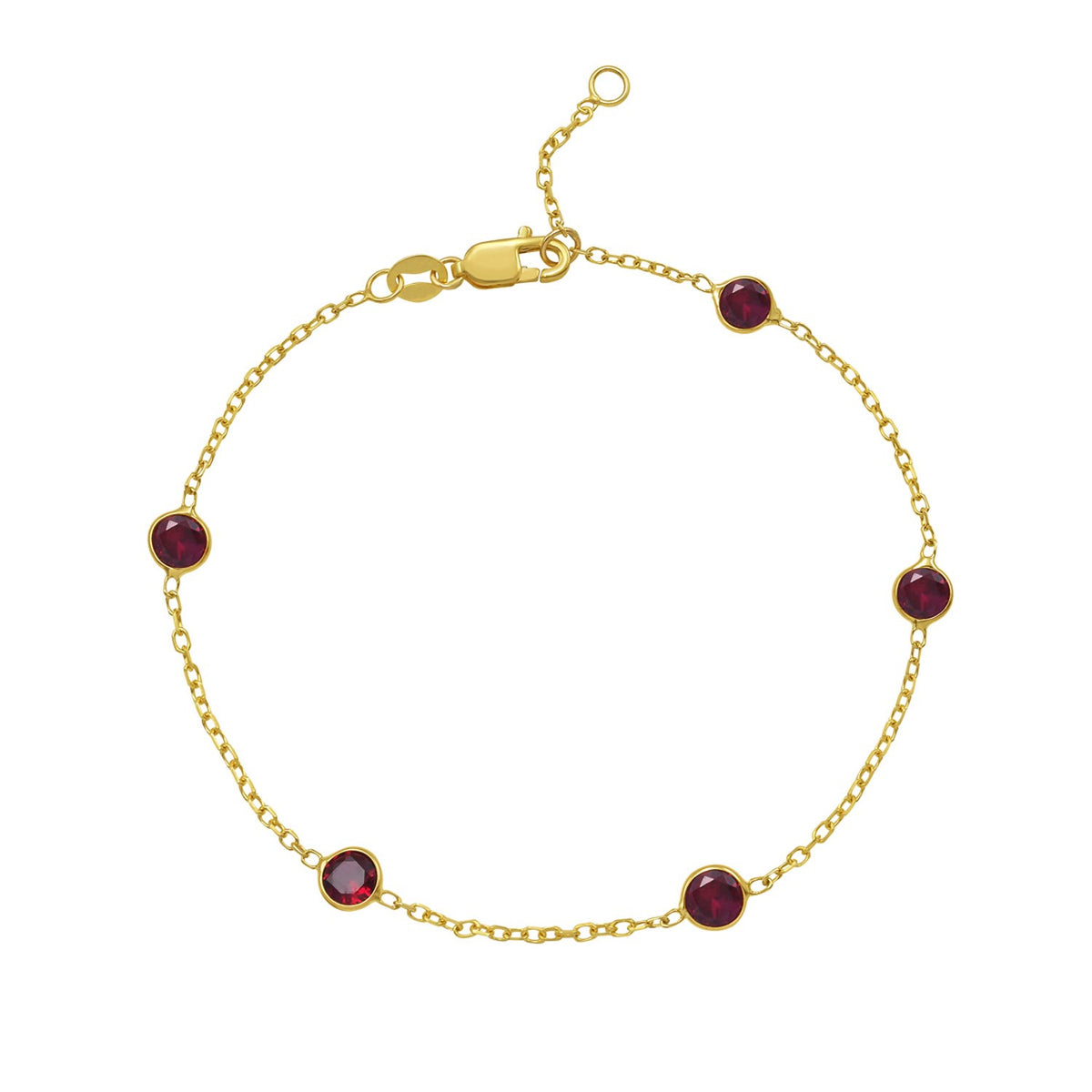 14K Yellow Gold Ruby Station Bracelet, view 2
