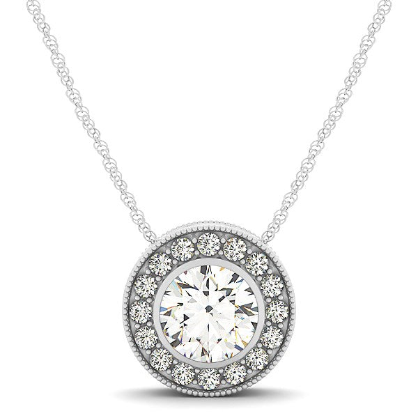 Diamond Halo with Center Bezel in 14K White Gold (5/8 cttw)
