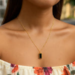 Onyx Geometric Rectangle Necklace in 14K Yellow Gold, view 5