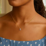14K Yellow Gold Mini Diamond E Initial Pendant Necklace, view 5