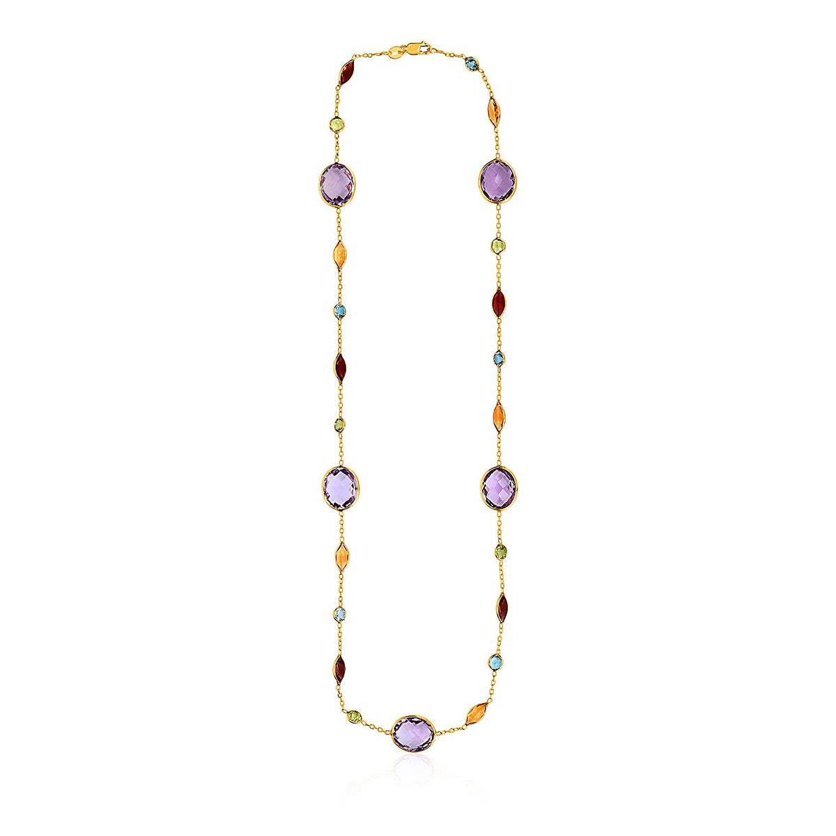14K Yellow Gold Necklace with Multi-Colored Stones