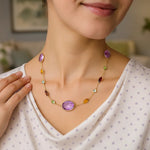 14K Yellow Gold Necklace with Multi-Colored Stones, view 2
