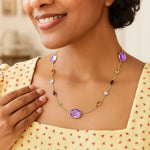 14K Yellow Gold Necklace with Multi-Colored Stones, view 3