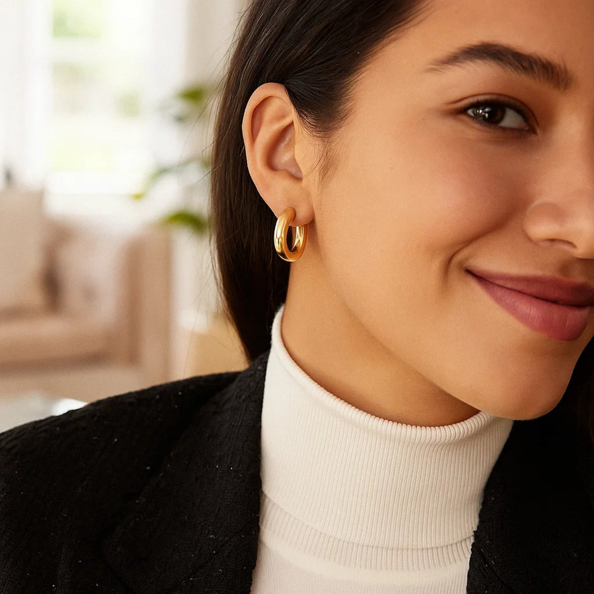Medium Round Electroform Hoop Earrings in 14K Yellow Gold, view 4