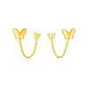 14k Yellow Gold Two Hole Post Earrings with Butterflies
