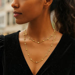 14K Yellow Gold Pyramid Station Layered Necklace, view 3