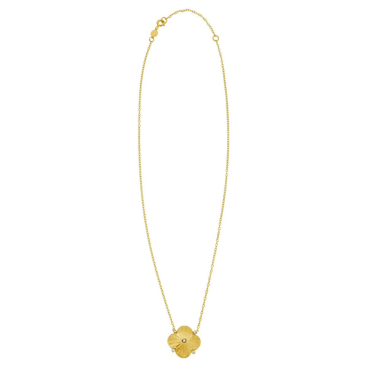 14K Yellow Gold Diamond Clover Pendant Necklace, view 2