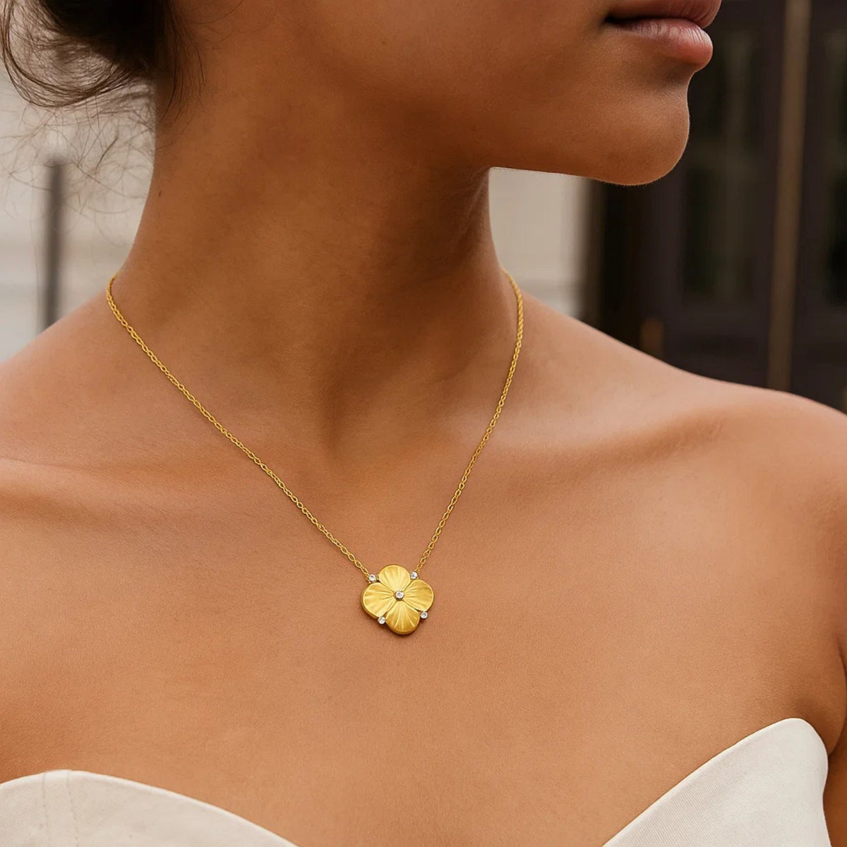 14K Yellow Gold Diamond Clover Pendant Necklace, view 5