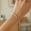 14K Yellow Gold Adjustable Friendship Bracelet with Pearls, view 4