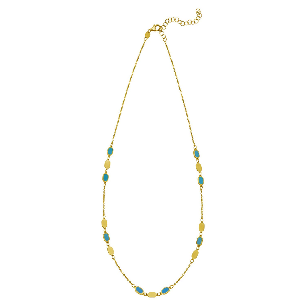 14K Yellow Gold Hexagon Turquoise Inlay Links Necklace, view 2