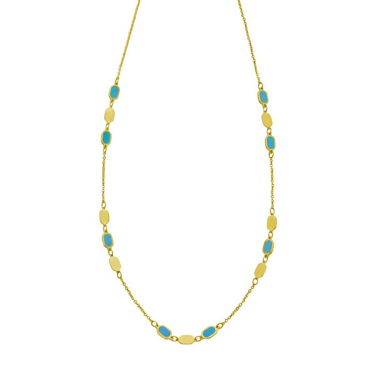 14K Yellow Gold Hexagon Turquoise Inlay Links Necklace, view 3