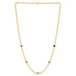 14K Yellow Gold Multi Gemstone Curb Chain Necklace, view 2