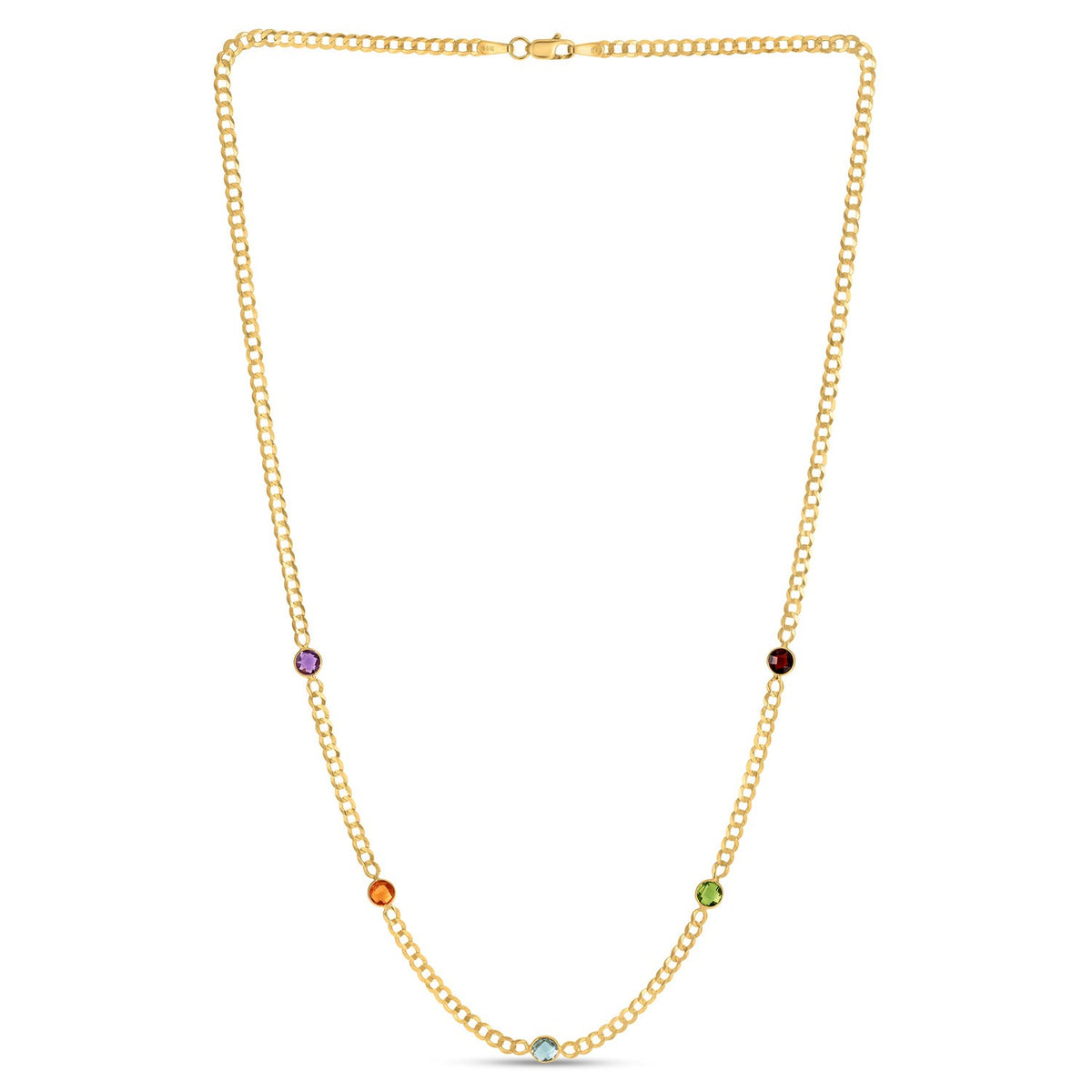 14K Yellow Gold Multi Gemstone Curb Chain Necklace, view 2